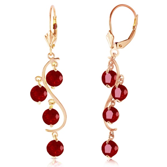 14K. GOLD CHANDELIERS EARRING WITH NATURAL RUBIES (Yellow Gold) - Picture 1 of 5